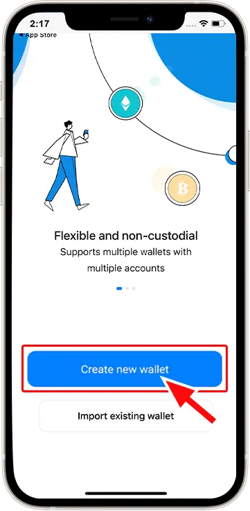 Bước 2: Chọn "Tạo ví mới" (Create new wallet)